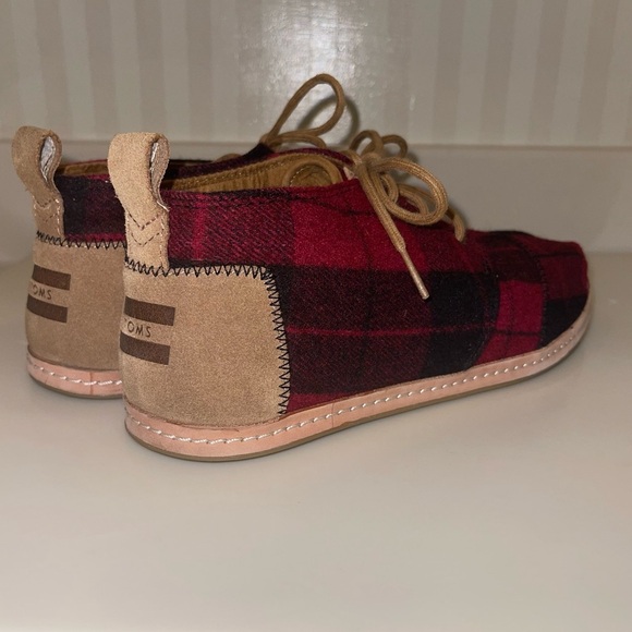 Toms Red And Black Buffalo Plaid Bota Desert Boot Leather Ankle Chukka Boots - Picture 5 of 16